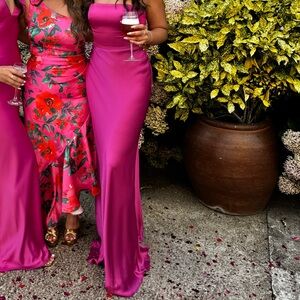 Elegant Strapless Magenta Gown